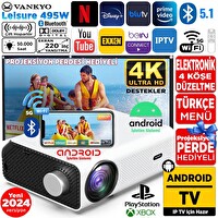 Vankyo Leisure 495W Android 4K-5G Wi-Fi-5.1 Bluetooth LCD LED Projeksiyon Cihazı-220" Yansıtma-HiFi Dolby Ses Sistemi