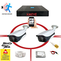 Bises 2 Kameralı Hareket Algılayan 5 MP Lens 36 IR LED Metal Kasa Güvenlik Kamerası Seti BS537