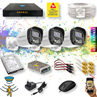 Qromax 3 Kameralı Set - Gece Renkli Gösteren Hareket Algılayan 5MP SONY Lensli  Ultra Warm Ledli Kamerası Seti 2304W-9004