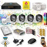 Qromax 4 Kameralı Set - Gece Renkli Gösteren Hareket Algılayan 5MP SONY Lensli 4 Ultra Warm Ledli Kamera Seti 2304W-9004